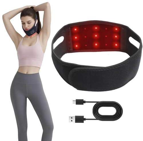 15 LED Rotlichtlampe Gürtel für Kinn und Hals, Duale Wellenlaengen 660nm & 850nm Infrarotlampe mit Zeitschaltuhr, 4 Modi für Körper, Arme, Handgelenke und Knöchel