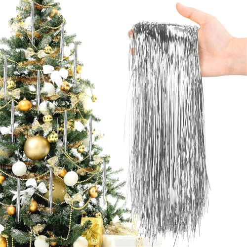 5000/12000 Stränge Weihnachts-Lametta-Eiszapfen, glänzende Folienfransen, Lametta, Weihnachtsbaumschmuck für Weihnachten, Geburtstag, Hochzeit, Partyzubehör (Silber, 12000 Stück)