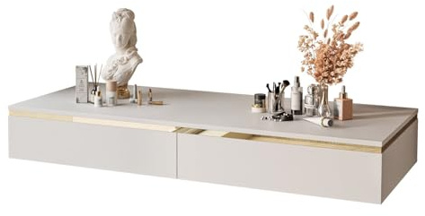 Lookway Hängender Schminktisch Aurora Kaschmir Matt mit Goldener Dekorleiste – optional mit LED-Spiegel, eleganter Wandtisch für Schlafzimmer & Wohnzimmer (ohne Spiegel)