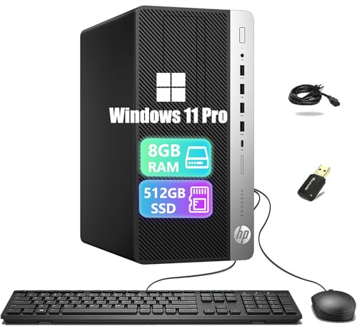 HP ProDesk 600 G3 Mini Tour Ordinateur de Bureau, Intel Pentium G4400, 8 Go de RAM, SSD de 512 Go, WiFi, Bluetooth, Clavier américain, Windows 11 Pro (reconditionné)