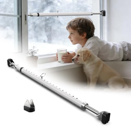 3-H Fenstersicherung Einbruchschutz ohne Bohren,Teleskopstange70-116cm,Weiß | Klemmstange aus Stahl mit ersatz-rutschfestem Gummifuß,Sicherheitsstab für Fenster Balkontür Schiebetür als Sicherheitsstab