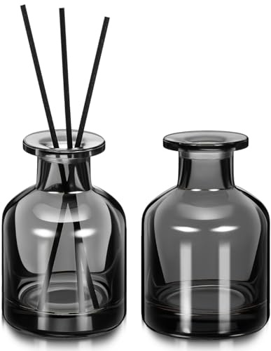 VILLCASE 2pcs Glass Diffuser Bottles, 150ml/5oz Empty Reed Diffuser Bottles, Refillable Aromatherapy Jars Replacement for DIY Home Office Fragrance and Essential Oils (Light Grey)