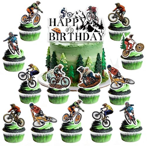25 stück Fahrrad Cupcake Topper,Fahrrad Geburtstag Deko,Mountain Bike Birthday Decorations,für Fahrrads Tortendeko Geburtstag
