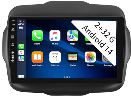 [2+32GB] 9 Zoll Android 15 Autoradio for Jeep Renegade (2015-2018) Radio Carplay Stereo Wireless Car Play GPS Auto Navi Bildschirm Bluetooth Navigation Player Touchscreen FM SWC RDS