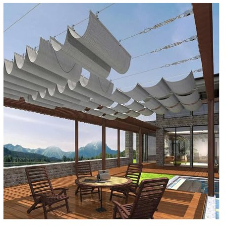 Vela Parasole A Onda Retrattile Scorrevole,Copertura Pergola A Baldacchino, Tenda Ombra con Ferramenta Patio Esterno ，Aste di supporto incluse，Personalizzabile(W2.5*L4m/W8.20*L13.12ft)