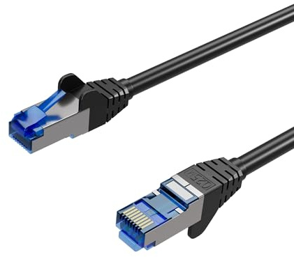 Kabelbude.eu Netzwerkkabel – Ethernet LAN Patchkabel Cat 6A S/FTP PIMF RJ45 vergoldet Schwarz – 7,5m