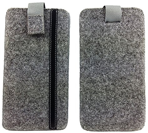 handy-point 5,0'' Filztasche Tasche Hülle aus Filz für Samsung, iPhone, Sony, Lenovo Moto, Huawei, Alcatel, Gigaset, Medion, Neffos, Geräte mit Max.14,2x7,3xx1cm (Grau mit Streifen)