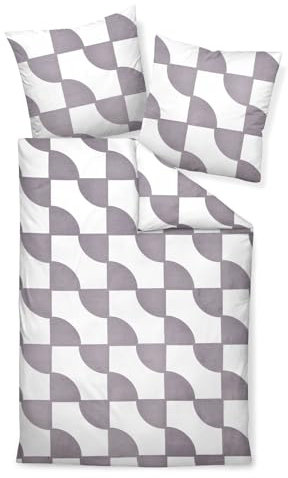 Janine Mako Satin Bettwäsche 3 teilig Bettbezug 240 x 220 cm Kopfkissenbezug 80 x 80 cm J. D. Retro Platin