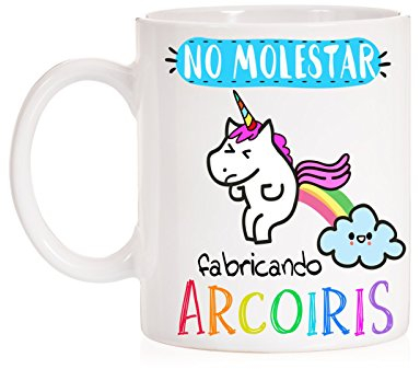 MardeTé Taza No Molestar fabricando Arcoiris. Taza Divertida de Unicornio cagando Arcoiris Muy Chula con Caja de Regalo