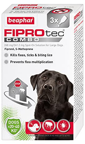 Beaphar - FIPROtec® COMBO for Large Dogs (20-40kg) - 3 pipettes - Kills Fleas, Flea Eggs, Flea Larvae & Ticks - Stops Fleas Multiplying on Pet and in Home - Vet Strength Dog Flea Treatment