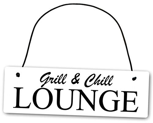 Homeyourself Metallschild Grill and Chill Lounge 25 x 8 cm aus Alu Verbund (Alu, Kunststoff) für In- und Outdoor Deko Schild Dekoschild Wandschild außen und innen