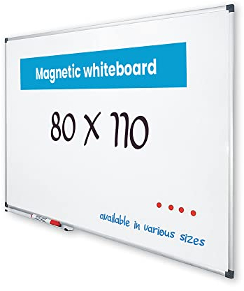 Vivol Tableau blanc Magnétique 80x110 cm panneau blanc Cadre en aluminium avec étagère à crayons | feutre mural Mur | 14 tailles Magnétique effacable