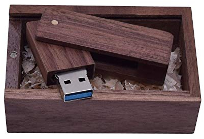 UFARID Unidades Flash USB 3.0,16GB / 32GB / 64GB / 128GB Rotación Almacenamiento de Datos Memoria USB3.0 con Caja de Madera(64GB, Madera carbonizada)