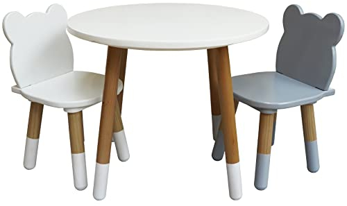 Stepup Baby Kindertisch und Stühle, Kleinkind Kinder Aktivität Spieltisch 2 Stuhl Holzset, 2-5 Jahre (rund)