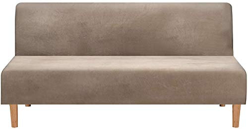 LINGKY Samt Armless Sofa Schonbezug, Thicker Stretch Schlafsofa Bezüge Möbelschutz Einfarbig Anti-Rutsch-Stretch Couchbezüge Passt Klappsofa Bett Ohne Armlehnen (Taupe)