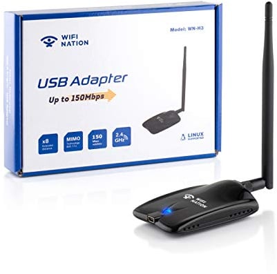 WiFi Nation® USB WiFi Antenne 802.11n, Geschwindigkeit: 150 Mbit/s, Freq. 2,4-GHz- und 5-dBi-Antenne, Chipsatz: Atheros AR9271, Unterstützung: Kali Linux, andere Linux-Distributionen. und Windows 10