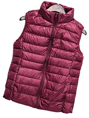 Women's Packable Lightweight Down Vest Body Warmer Winter Down Waistcoat Down Puffer Gilet Vest Waterproof Sleeveless Zipper Stand Collar Gilet Jacket Outwear Outdoor Quilted Zip Vest Wine Red XL
