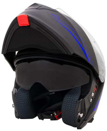 Zorax Matt Black/Blue XS (53-54cm) ZOR-838 Double Visor Modular Flip up front Motorcycle Motorbike Helmet ECE 2206 Approved