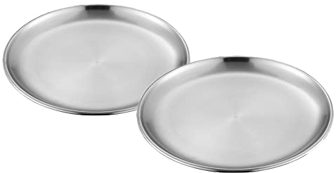 Anawakia Juego de 2 platos redondos de acero inoxidable (plata, 14 cm)