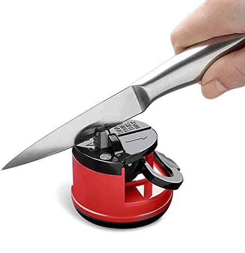 Knife Sharpeners, Mini Knife Sharpener with Suction Base, Pocket Knife Sharpeners Suitable for All Blade Types, Small Knife Sharpener for Kitchen, Camping, Red