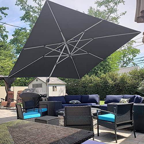 PURPLE LEAF 3.65 X 3.65 M Garden Cantilever Parasol, Large Square Overhanging Patio Umbrella with Crank Handle and Tilt for Balcony and Outdoor, Gray