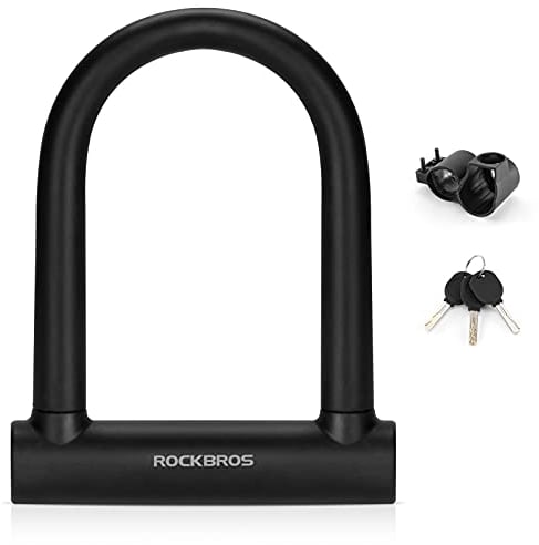 ROCKBROS Candado en U para Bicicleta Alta Seguridad Antirrobo con Soporte de Montaje para Bicicleta Motocicleta Scooter Puertas Negro