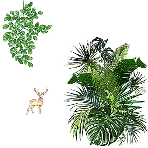Xinlon Sticker Mural Plante Tropicale, Feuille Verte Nordique, Petit Frais Feuilles Tropicales, Végétal Créatif pour Chambre Fenêtres Salon