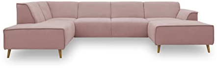 DOMO. Collection Jules Wohnlandschaft, Skandinavisches Sofa mit Federkern, Couch in U-Form, rosa (Flamingo), 191x333x159 cm