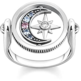 THOMAS SABO Damen Ring Royalty Stern & Mond Silber 925 Sterlingsilber, Geschwärzt TR2377-945-7