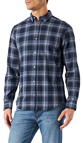 Jack & Jones JJPLAIN Logan Shirt LS Chemise à Carreaux, Blazer Bleu Marine, S Homme