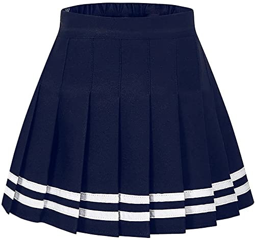 SANGTREE Damen Falten-Minirock mit bequemem, dehnbarem Band, Skaterrock, Größe XS - US 4XL, Marineblau gestreift, Klein
