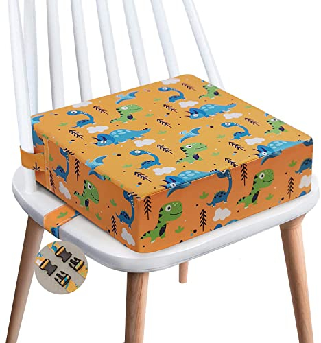 Kinder Sitzkissen Sitzerhöhung Stuhl Kind, FANSU Baby Sitzkissen Karikatur Tier Quadratische Verstellbar Zerlegbar Kleinkinder Esszimmerstuhl ErhöHen Pad Esszimmer Boostersitze (Orange Dinosaurier)