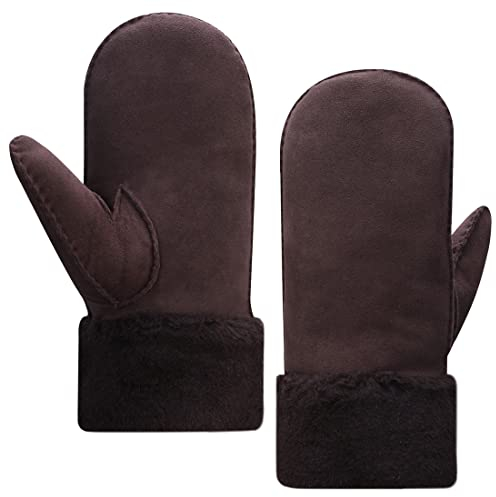 Harssidanzar Herren Fäustlinge,Winter Schaffell Shearling Beheizte Warme Pelzmanschetten Fäustlinge Für Winterkaltes Wetter KM042EU,Braun,Größe M