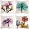 OCEUMACO Leinen Kissenbezug 50x50 Blumen Muster Kissenhülle 4er Set Quadratisch Sofakissen Dekokissen Bezug für Couch Landhausstil Kissen Kissenbezüge Outdoor Deko Zierkissen Couchkissen - Bunt