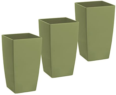 ECOMACETAS FLOWERPOT STORE Bunte Kunststoff-Blumentopf, länglich, rechteckig, dekorativ, 26 cm hoch (Olivgrün, 3)
