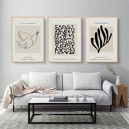 HIRHOEH 3er Premium Poster Set, Abstrakte Bilder Kunstposter, Ohne Rahmen Leinwand Wandbilder, Modern Stilvolle Collagen, Bilder Wohnzimmer (50x70cm)
