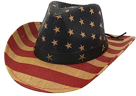 GALPADA Chapeau Cowboy Paille Drapeau Américain Unisexe Chapeau de Fête de L'Indépendance Accessoire Déguisement Cosplay Décor Western Été pour Homme Femme Garçon et
