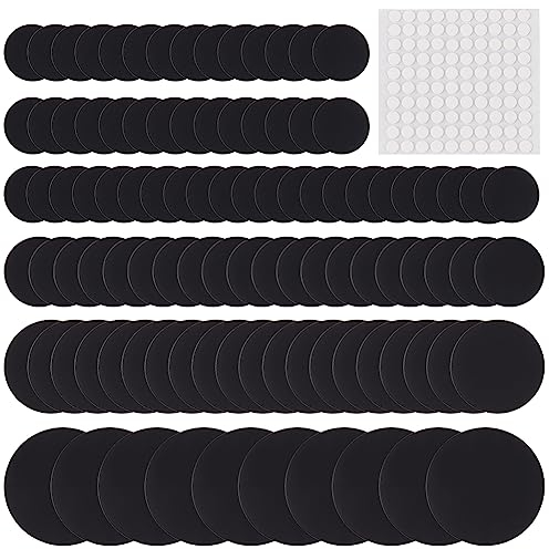 FINGERINSPIRE 140 Placas acrílicas con círculos Negros de 2,5/3/4/5 cm, Base acrílica en Miniatura con Almohadillas Adhesivas de Doble Cara, Base acrílica Redonda en Blanco, para Figuras de acción