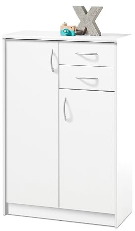 Home4You Kommode Highboard Mehrzweckschrank | Dekor | Weiß | 2 Türen | 2 Schubladen