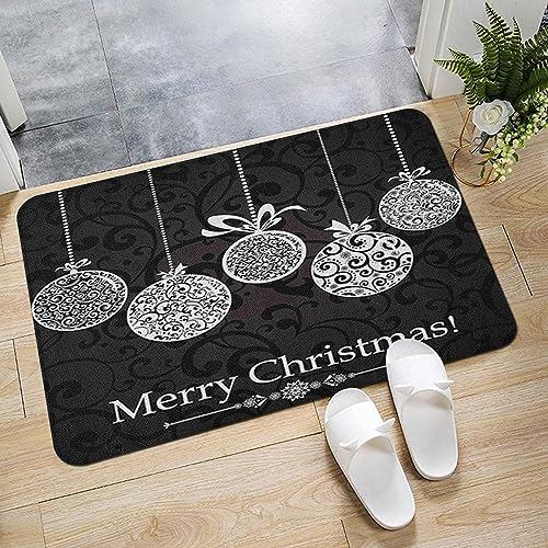 ERICAT Badematte,50x80cm rutschfeste Badteppich,mit Chrimas Balls Ornament Feiertagsball Weiß Schwarz Elegantes Lichtdesign,Wasserabsorbierende Weiche teppiche für Badezimmer, Maschinenwaschbar