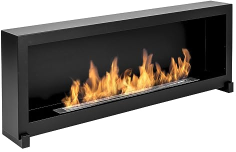 EIN freistehender Biokamin S-Line Box 120cm. Bio-ethanolkamin 1200 mm schwarz stehender oder wandkamin. An der Wand befestigter Biokamin mit aufgebauten Seiten. Wängender bioethanol Kamin ohne Glas