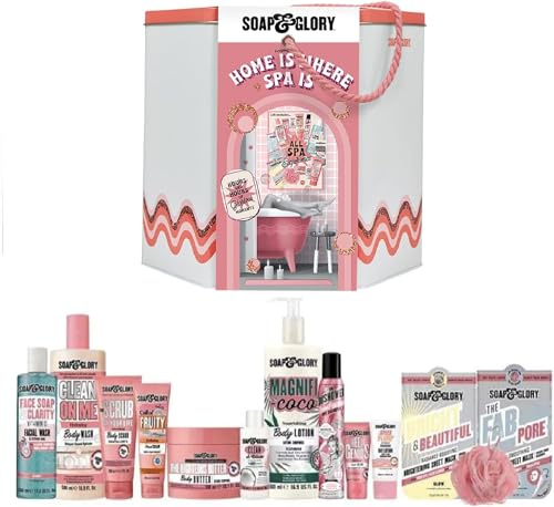 Soap & Glory Pamper Spa Gift Set | Home Is Where Spa Is Beauty Bath Skin Care | For Her | Branded Thank You Card | Secret Santa Gifts, Birthdays, Christmas