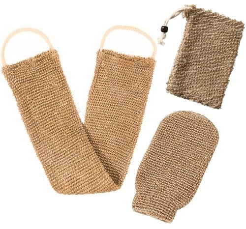 Rückenschrubber Peeling für Dusche, Natürlicher Sisal Rückenschrubber Band, Peelinghandschuh Körper, Duschhandschuhe Peeling, Massagegurt für Rücken Dusche