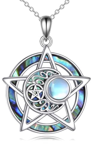 YAFEINI Stern Mond Halskette für Damen 925 Sterling Silber Pentagramm Mondstein Anhänger Kette Mond Schmuck Geschenk für Mädchen Frauen (Stern Halskette)