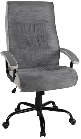 Home4You Chefsessel - Dunkelgrau - Hellgrau - Cord - mit Armlehnen und Sicherheitsdoppelrollen