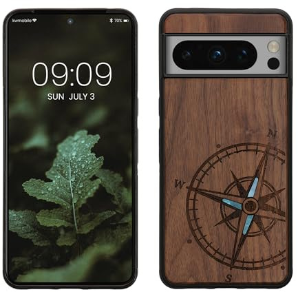 kwmobile Handyhülle für Google Pixel 8 Pro Hülle Holz - Case mit TPU Bumper - Stoßfestes Hardcase - Schutzhülle Cover in Dunkelbraun