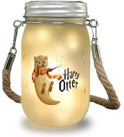 speecheese Harry Otter Solarlicht mit Spruch ein magisches Dekolicht für Magie Fans Dekolampe Fischotter Solar Teenager Einmachglas Dekoration Fantasy lustig