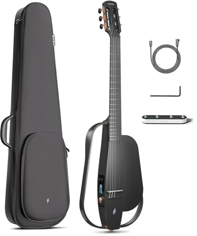 Enya NEXG 2N Guitarras Electroacústicas - Guitarra Viaje de Fibra de Carbono con Cuerdas Nailon Clásicas Negras de 38 Pulgadas para Adultos con Altavoz Inalámbrico con Bolsa, cable de Carga y Alma