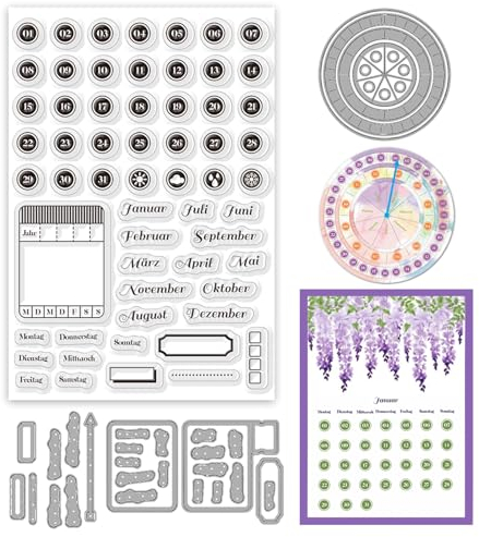 ORIGACH 2025 Planer Deutscher Kalender Stanzformen und Stempelset für DIY Scrapbooking Album Dekorative Papierformen Kartenherstellung
