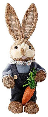 Chanpning Osterdeko Handgefertigter Hase Aus Stroh Osterhasen-Ornamente Frühlingsdeko Aus Stroh Geflochtener Hase Osterdeko Hasenfigur Hasengartenstatue Liebhaber Baumwolle Schreibtisch Karotte
